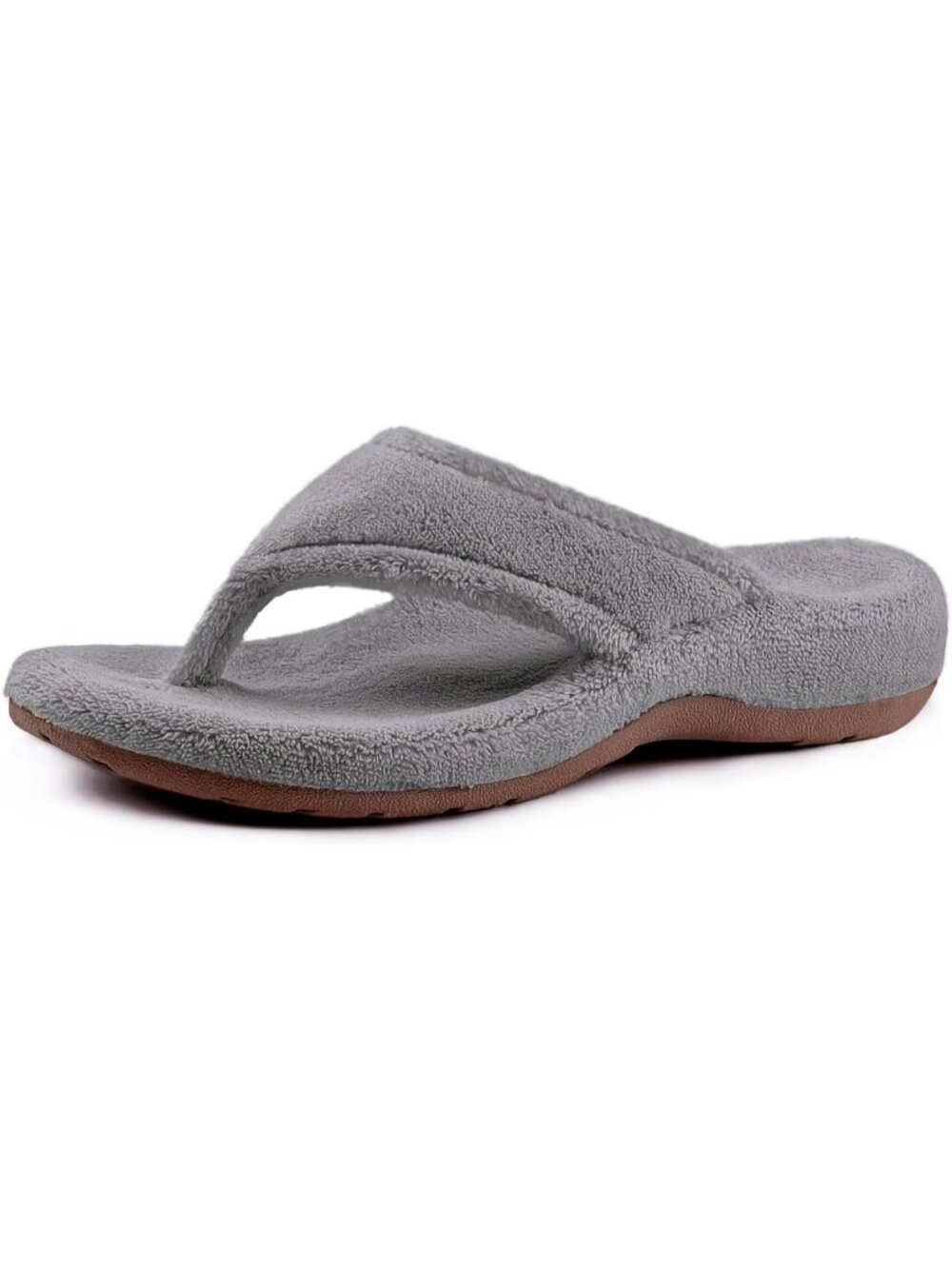 Women's Grey Flip Flop Fuzzy Spa Thong Orthotic Open Toe Non-slip Sole Slippers